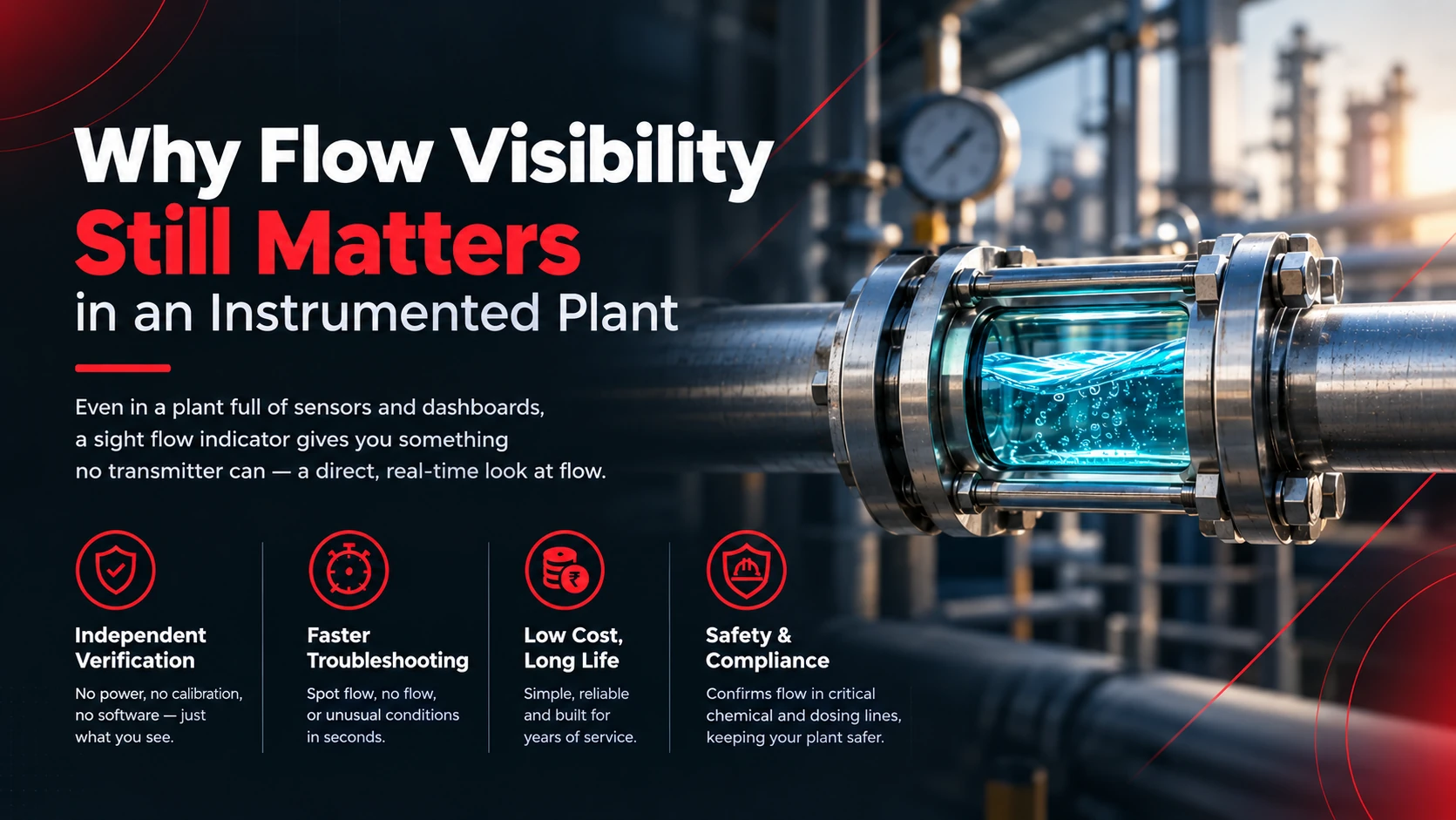Sight flow indicator flow visibility in the modern plant